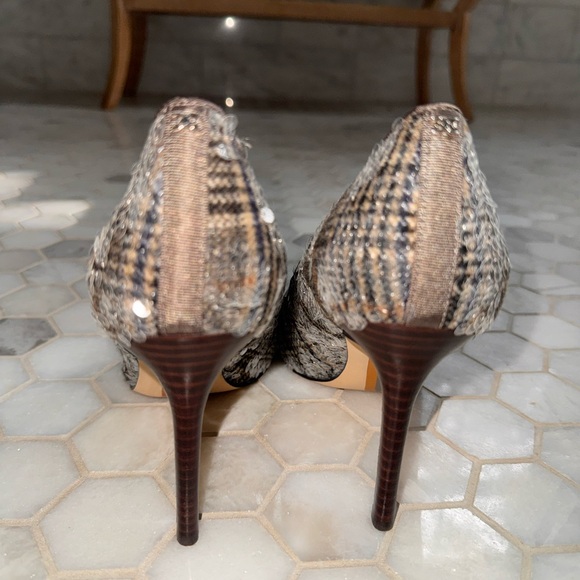 Sam Edelman Brown Sequin Plaid Heels - Picture 2 of 3